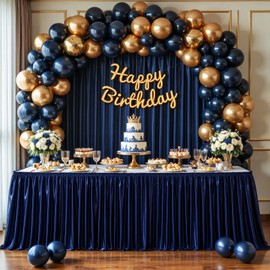 6ft Length Glitter Navy Blue Table Skirt Rectangle Tables, Wrinkle Free Pleated Ruffle Table Cloth Desk Skirting for Teacher Classroon Office Weddings Birthday Party Banquet Decorations
