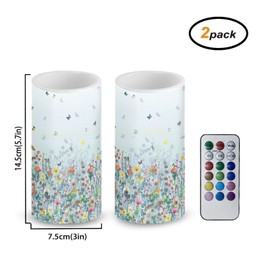 NETILGEN Flameless Candles LED Battery Operated Candles with Realistic Set of 2 with 18 Key Remote Control Timer Dancing Flame Pillar Candles for Home Farmhouse, Flower Butterfly Blue