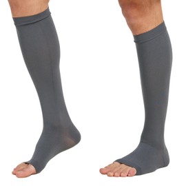 TOFLY® Compression Stockings (Pair), Graduated Compression 20-30mmHg, Opaque, Unisex, Open Toe Knee High Compression Socks for Varicose Veins, Edema, Shin Splints, Nursing, Travel, Gray 3XL