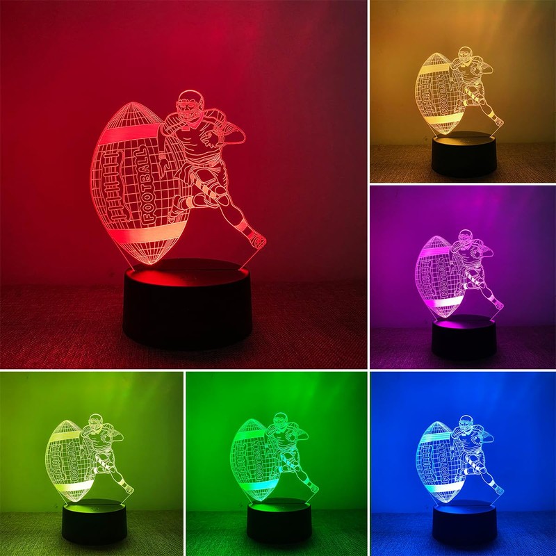 Deluisho Rugby 3D Night Light, Rugby, 3D Illusion Night Light,