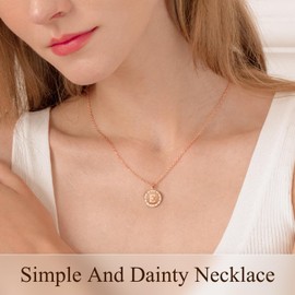 GexTyde Rose Gold Initial Necklaces for Women, Dainty Letter Necklace Tiny A-Z Pendant Necklace Monogram, Cute Letter Name Coin Necklaces Jewelry Gift for Women