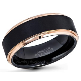 Rose Gold & Black Matte Tungsten Wedding Band - Two-Tone Comfort Fit Tungsten Carbide Anniversary Ring 8MM - #779s12.5