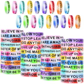 CYCLUSIVE 60 Pieces Motivational Quote Silicone Wristbands Colored Inspirational Rubber Bracelets Stretch Unisex Wristbands for Men Women Teens 20 Styles (Swirl colors)