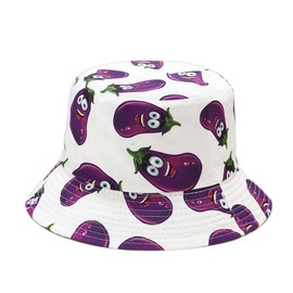 BYERCLUB Vegetable Print Bucket Hat Sun Hat for Women Beach Hat Bucket Hats for Women Summer Hats for Women Fishing Hat (CA/US, Alpha, Medium, Eggplant White)
