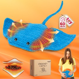 Mewaii Microwavable Heatable Manta Ray Crochet Kit for Beginners Level 2 with 40% Extra Eco-Friendly Pre-Started Easy Yarn, Step-by-Step Video Tutorials for Adults and Kids