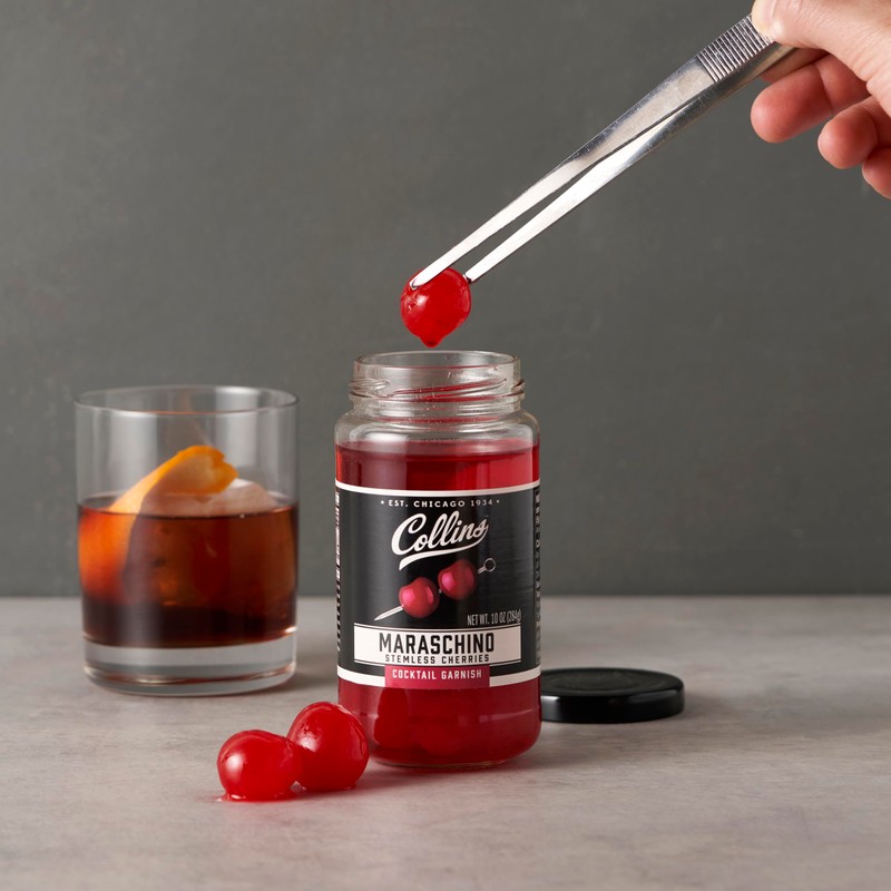 Collins Stemless Maraschino Cherries, Garnish for Cocktails, Desserts, Manhattans, and