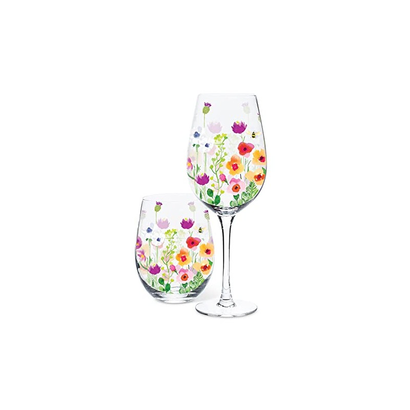 Abbott Collection Bee Garden Stemless Wine Goblet - Glass, Multicolor,