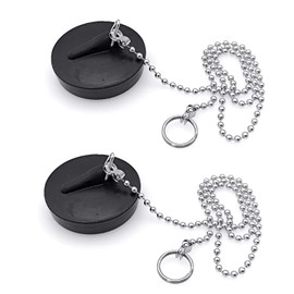 JZK 2 Pcs 41mm Bathroom Sink Plug Replacement, Drain Plug, Drain Stopper for Bathroom Kitchen, Rubber Bath Plug with 40cm Chain for Bathtub, Black