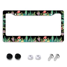 Smoaffly License Plate Frame,Cactus Plants Tag Decorative Aluminum Metal Cover for Women,U S Canada Standard,Auto Vehicle Accessories 2 Holes with Screw Caps—12x6 Inch