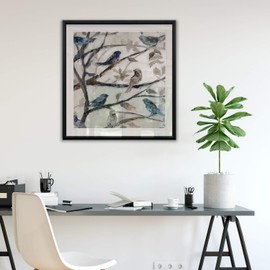 Morning Song I Birds On Tree Branch Vintage Art Framed Fine Giclee Canvas Prints Animal Wall Decor Painting - Silver Frame