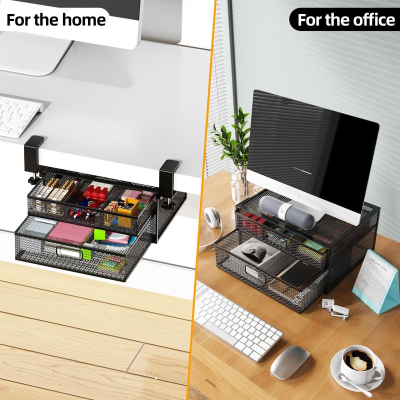 Under Desk Drawer Organizer No Drilling 2 Slide Out Drawer