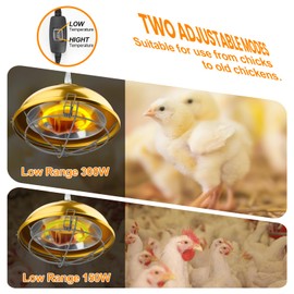 S SHUN CAN DA Heat Lamp for Chicken Coop, 300 Watts Chicken coop Heater with Adjust 2 Mode Temperature &Hanging Height, Waterproof,for Indoor & Outdoor Used, Suitable for Amphibians,Chick, Duck,Pets
