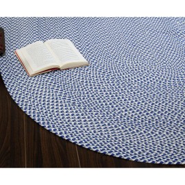 Super Area Rugs Tri-Color Cotton Farmhouse Braided Rug - Buffalo Check Blue,White,Gray 4' x 6' Oval
