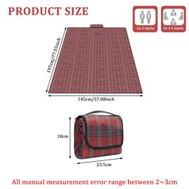 Alaoo Picnic Blanket,Extra Large Waterproof Picnic Mat with Carrying Handle Foldable and Portable 150CM X 200CM, Camping Blankets for Camping, Park, Garden, Beach, Outdoor,Red Stripes