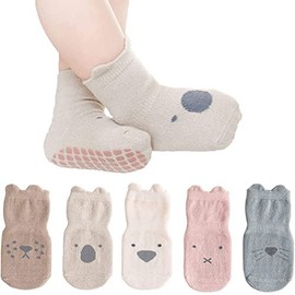 CHOUYOUAGAIN Unisex Baby Non Slip Grip Socks, Soft Children Floor Socks Toddler Knee High Anti Skid Crew Slipper Crawling Socks Newborn Cartoon Socks for 0-1 Year Old Girls Boys Kids (L)