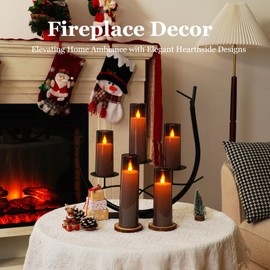 Amagic Grey Flameless Candles, Flickering Battery Operated Candles with Remote, Acrylic LED Fake Pillar Candles for Home Decor, 3D Wick, D2.2 xH5 5" 6" 7" 8", Set of 5