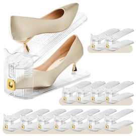 MOVDEET 16 Pack Shoe Slots Organizer for Closet, Adjustable Shoe Stackers for a Pair of Shoes Shoe Rack Storage Shoe Space Saver 50% Shoe Shelf Display Holder for Closet