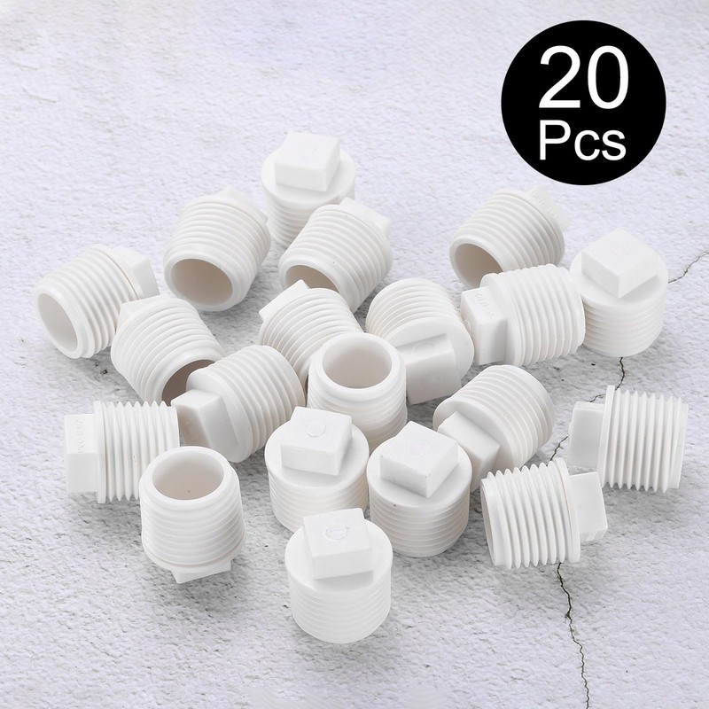 sourcing map 20 Pcs PVC Pipe Male Thread Plug 1/2"
