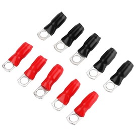 Copper Terminal Lugs Kit, 10 Pcs 1/0 Gauge Copper Terminal Ends Kit for Medium Size Vehicle Ring Terminal Wire Connector #4 - Red Black
