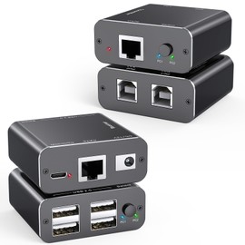 HDMI USB KVM Extender Over Cat 6/7 1080P@60Hz KVM Extender 150M/492FT HDMI Over Ethernet Transmitter Receiver Support Keyboard Mouse,No Latency POC Function Single Power Supply