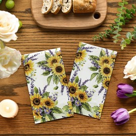 Horaldaily 100 Spring Disposable Paper Decorative Guest Napkins, Sunflower lavender Hand Towel for Party Lunch Dinner Kitchen Bathroom