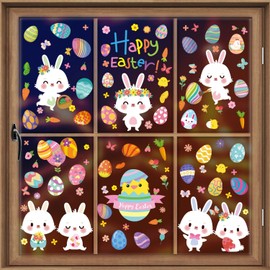 AhfuLife Easter Window Cling 171 Pcs, 9 Sheets Easter Bunny Window Stickers, Happy Easter Sign Easter Eggs Spring Window Cling for Home, Office, School Party Decoration Supplies (Style 1)