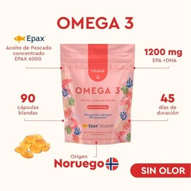Vitatú | Omega 3 Aceite de Pescado, 1200 mg EPA + DHA, 90 cápsulas blandas, Patente EPAX, Origen Noruego, Suplemento Alimenticio, Omega 3 sin olor