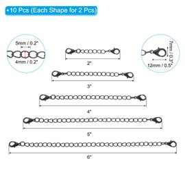 PATIKIL 2/3/4/5/6 Inch Necklace Extender, 10 Pack Necklace Clasps Chain Extenders Extension for Necklaces Bracelet Jewelry Making, Black