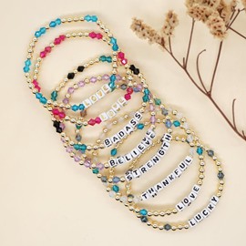 Agriajun Inspired Gold Beaded Stretch Bracelets for Women Cute Lover Letter Crystal Pink Beads Bracelet