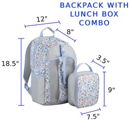 FUEL Lunch Backpack Set Teens Student Water Resistant Bookbag Bag Soft Reusable Insulated Cooler Lunch Box Thermal Travel Office Lunch Bag, Light Blue Magic Donuts
