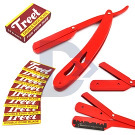 Straight Edge Shaving Razor Red Cut-Out Style Stainless Steel Handle Barbershop Men Shaver Knife Single Edge Blades