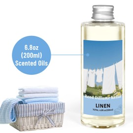 STRN Linen Essential Oil Reed Diffuser Refill 200ml Long-Lasting Aromatherapy, Natural Fragrance Liquid with Eco-Friendly Bottle for Home, Bedroom, Spa