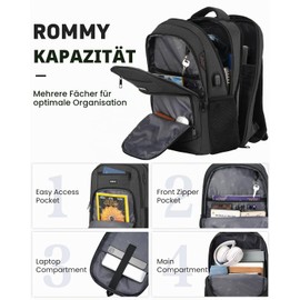 kadilong Men's School Backpack Boys Teenager Laptop Backpack School Bag for Work Hiking Travel Camping for 17.3 Inch Laptop with USB Charging Port