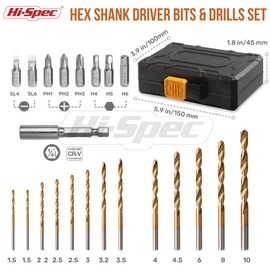 Hi-Spec 24pc HSS Metal Drill Bits & 1/4" Hex Shank Screw Driver Bit Set for Drill Drivers in a Compact Tool Box Case