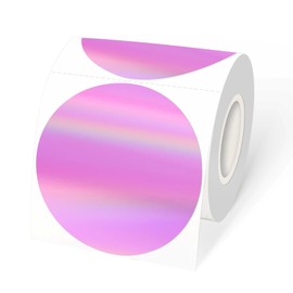 YEGAWEN 3" Holographic Direct Thermal Label Stickers, Round Printable Rainbow Glitter Thermal Printer Sticker Labels for Gift Wrapping, Self-Adhesive DIY Custom Logo Design- Holographic Purple