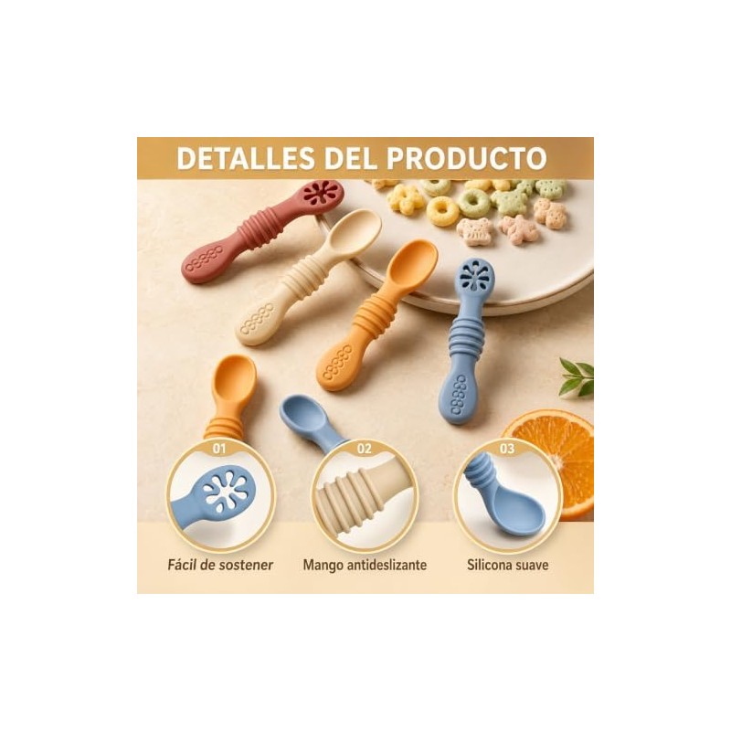 Juego de Cucharas para Bebé 8pcs, Ideales para Entrenar Alimentación