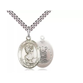 Bliss Sterling Silver Saint Christopher Air Force Medal Pendant Necklace 24" Chain
