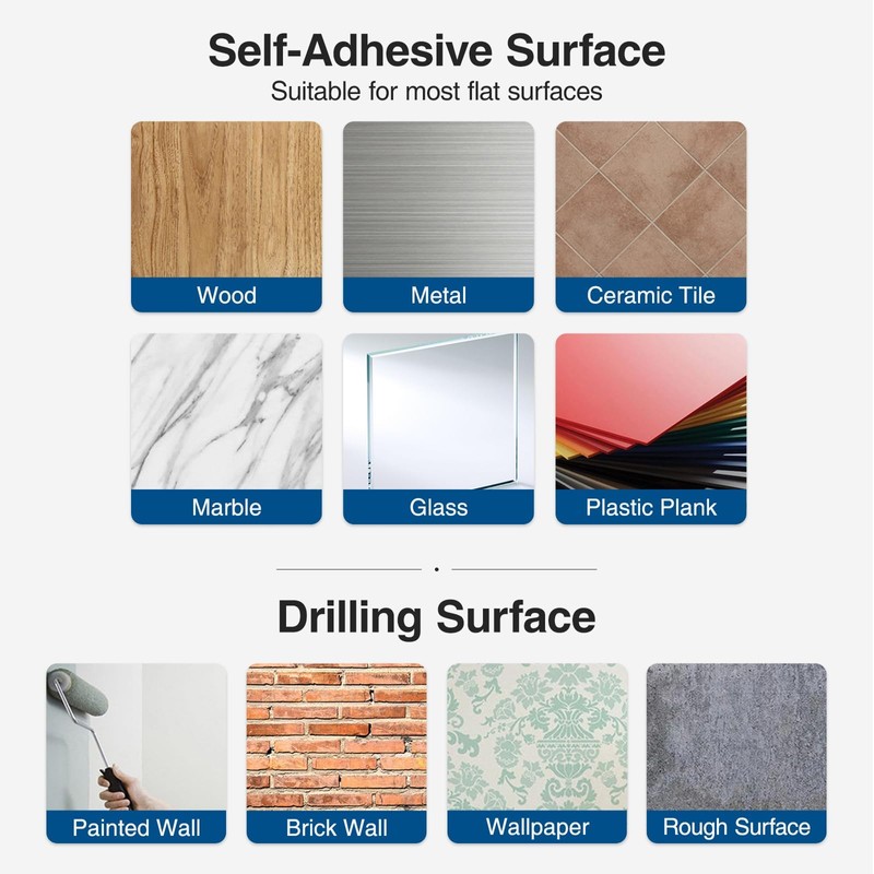 Paper Towel Holder - Self-Adhesive or Drilling, White Wall Mounted