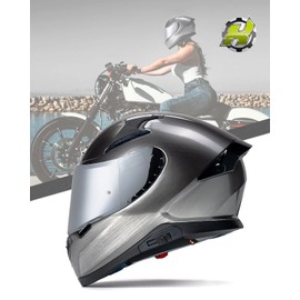 HAX Full Face Motorcycle DOT Approved Helmet with Dual Rear Wing and Pinlock Ready - Lightweight and Durable Motorbike Street Bike Helmet for Adults (Mercury, XL)