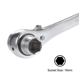 sourcing map 19 x 24 mm Hexagonal Frame Podger Ratchet Wrench Socket Wrench Tool (Silver Tone)