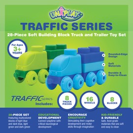 UNiPLAY Truck and Trailer Set, Building Block Truck for Cognitive Development, Motor Skills, Sensory Learning, Educational Toy for 3 Years Old and Up (28-Piece Set)