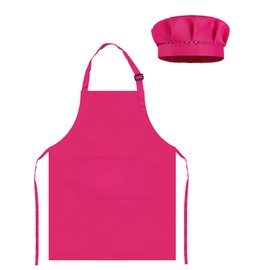 TOPWAYS Children's Painting Apron, Craft Aprons Coat for Children for Art Painting, Cooking Apron Children Boys Girls for 3-12 Years, Children's Apron and Chef Hat Set, Rose-red