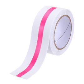 MECCANIXITY Anti Slip Traction Tape with Luminous Strip 2 Inch x 16.4 ft Waterproof Non Skid Stair Treads Grip Tape for Indoor Stairs Step Outdoor Skateboard, White with Pink