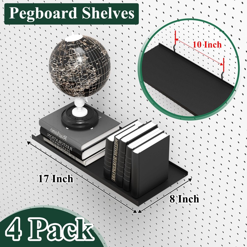 PEKGRIL 17X8 Inch Large Pegboard Shelves Set of 4, Metal