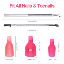 siyuwuro 22Pcs Gel Nail Polish Remover Clips Kit Plastic Toenail and Finger Gel Nail Polish Remover Clips Reusable Nail Art Polish Soak Off Cleaner Cap Clip with 2Pcs Cuticle Pushers (Pink)