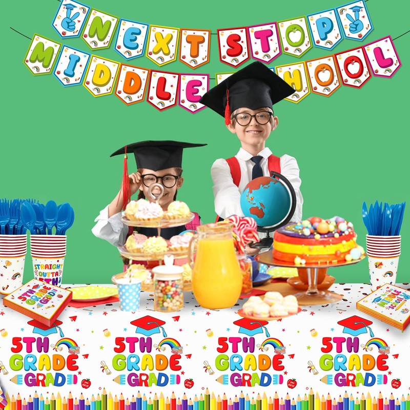 Yavxzvbw 3Pcs 5TH Grade Graduation Tablecloth Class of 2024 Graduation
