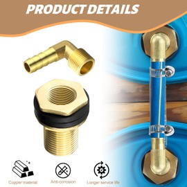LPZMPZ Rain Butt Feed-Through 2 Pieces Tank Feed-Through 1/2 Inch Male Thread 3/8 Inch Female Thread Barrel Fitting Brass Tank Fitting with 304 Hose Clamps, for Rain Barrel, Water Tanks, Cisterns