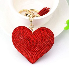 LCHULLE Bling Glitter Keychain Crystal Rhinestone Love Heart Design Key Ring Super Fashonable Keyring Charm Pendant Purse Bag Durable Metal Key Holder Jewellery Key Buckle for Women Girl, Red