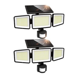 LUTEC UME Solar Outdoor Lights 302 LED 3000LM, IP65 Waterproof Motion Sensor Outdoor Lights, 3 Heads Solar Security Flood Lights 270 Wide Lighting Angle with 3 Modes for Garden Patio Yard - Quantity: 4 pack