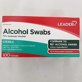 Leader Hisopos de alcohol 70 por ciento isopropílico estéril, 100 Ea, 100 unidades